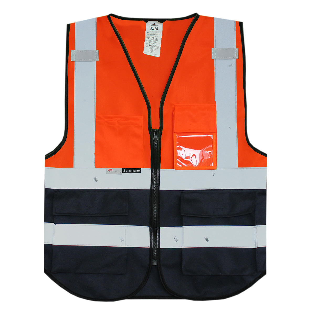 Front of Orange and Navy high vis vest 