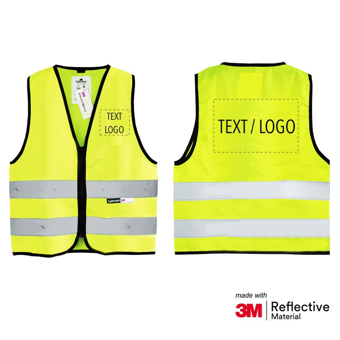Yellow reflective safety vest for children with "Text/Logo" on the front and back