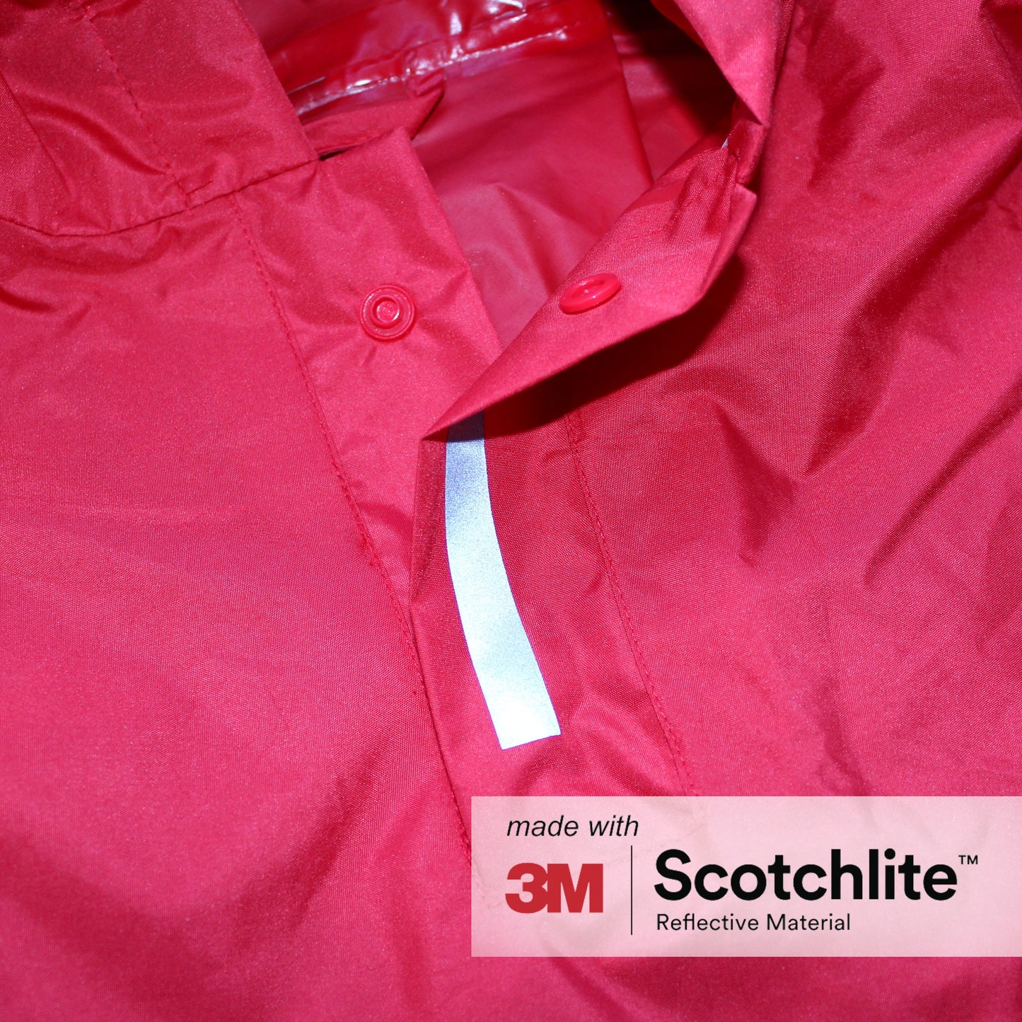 Close up of the front fastening on the Red poncho.
