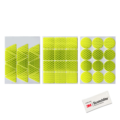 3 sheets of Yellow hi vis stickers in different shapes. 