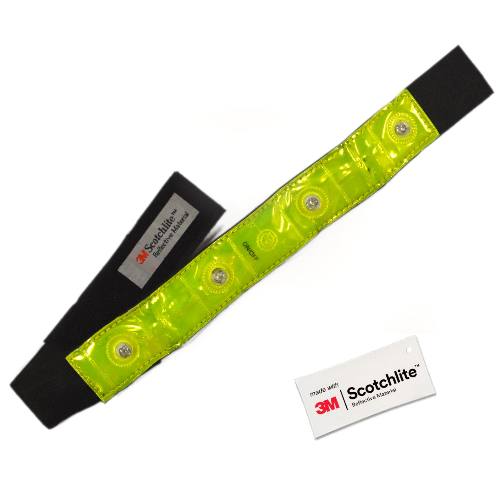 Single Yellow reflective band lay flat, showing 4 led lights turned off.