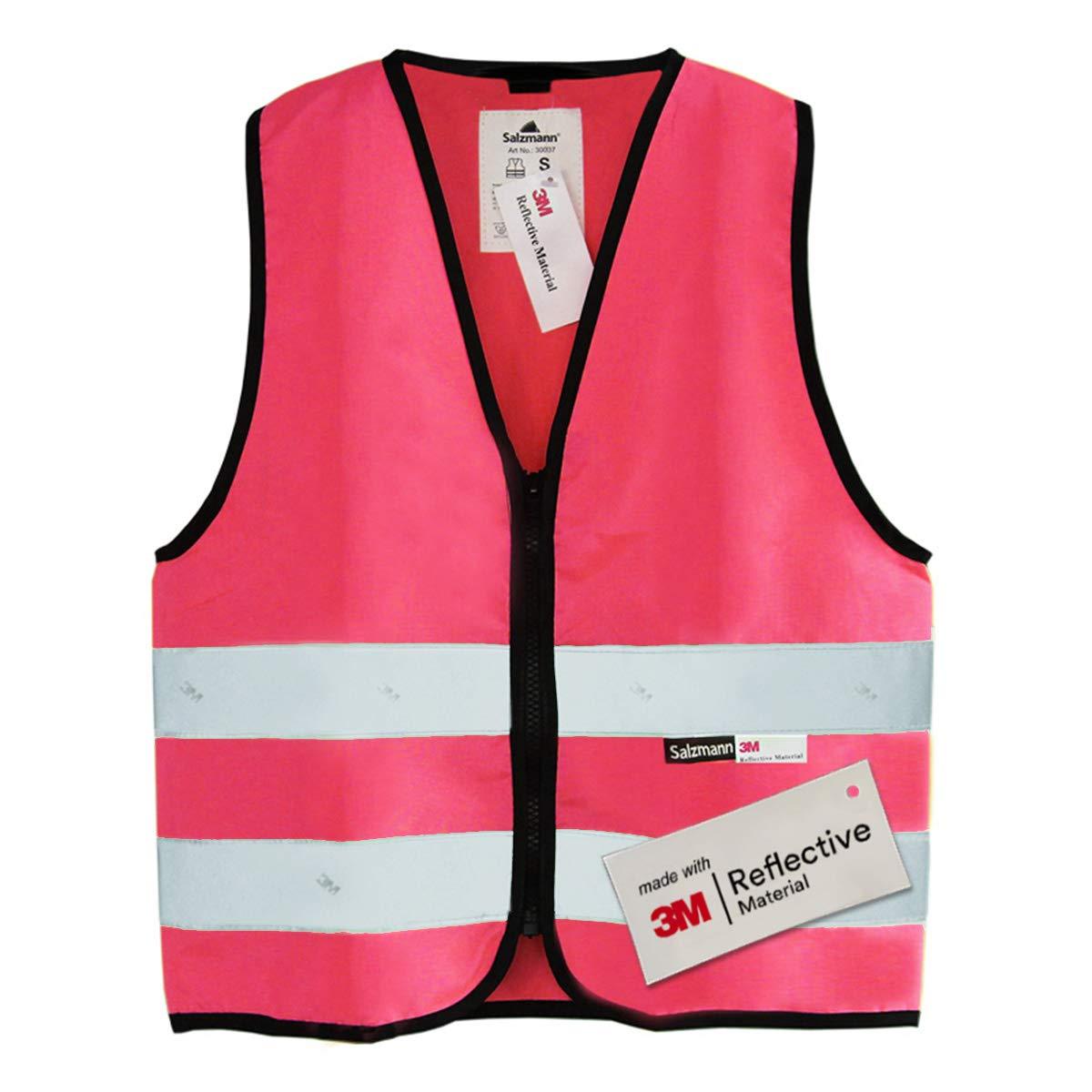 Pink high visibility safety vest with reflective strips 