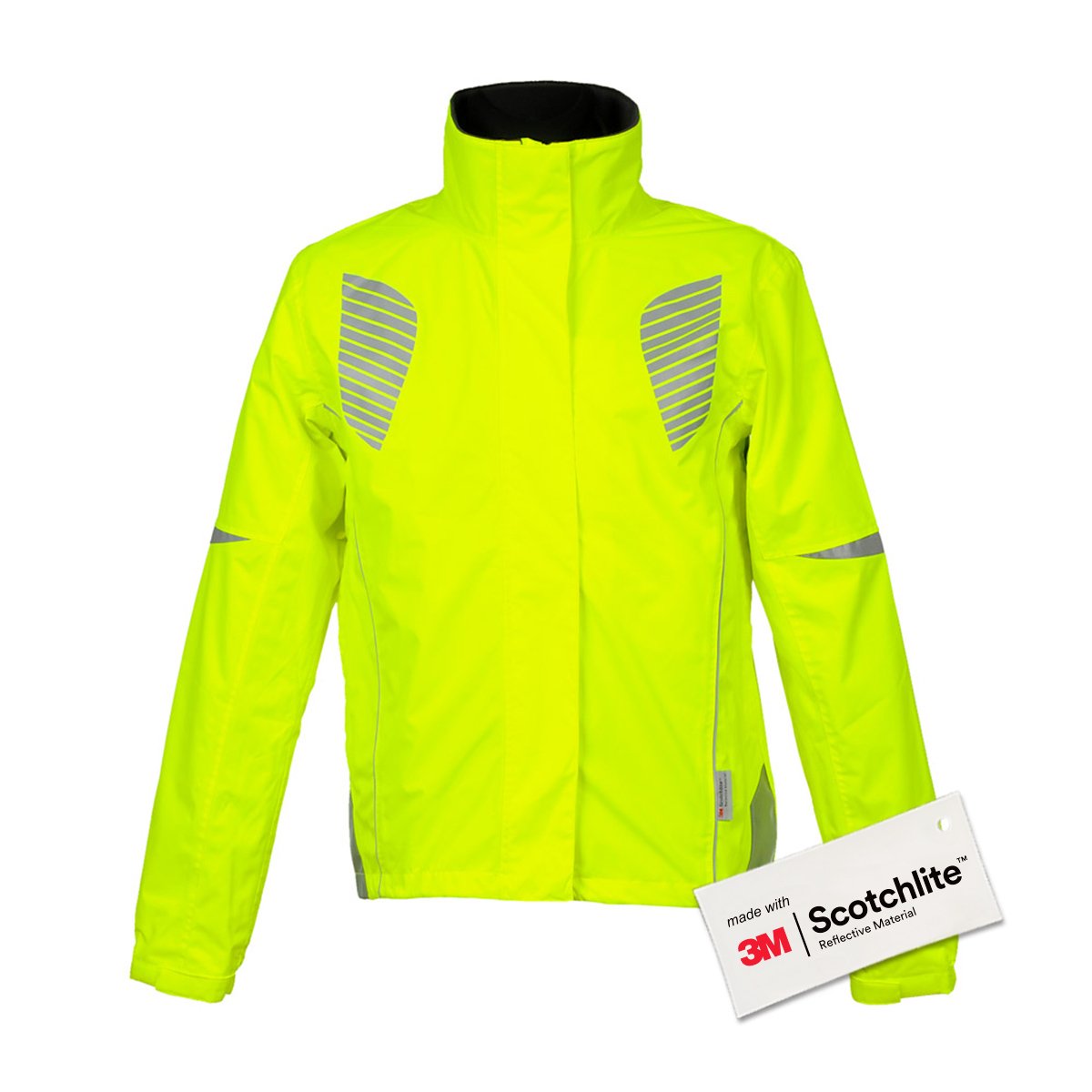 Yellow high visibility jacket front with reflective design 