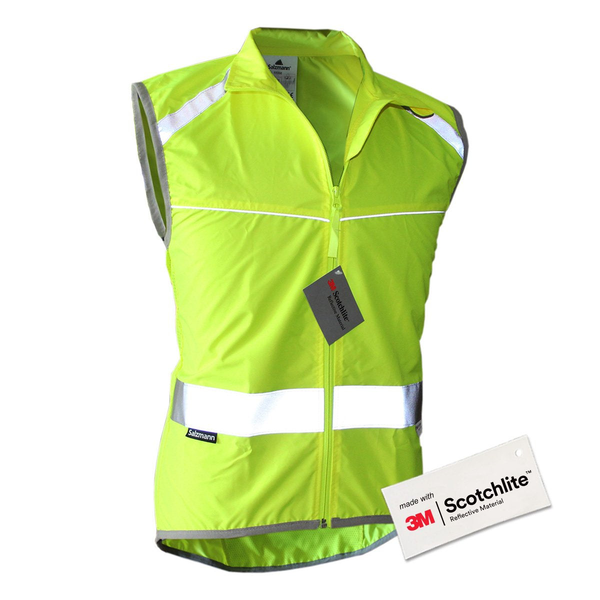 Yellow high visibility cycling vest, front with zip.