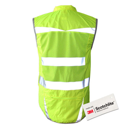 Yellow high visibility reflective cycling vest, mesh back.