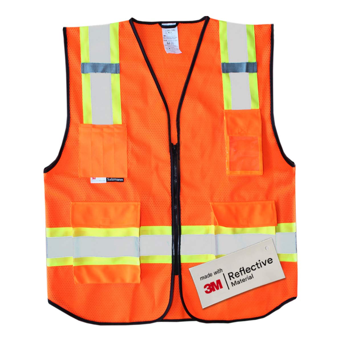 Front of Orange and Yellow mesh high vis vest 