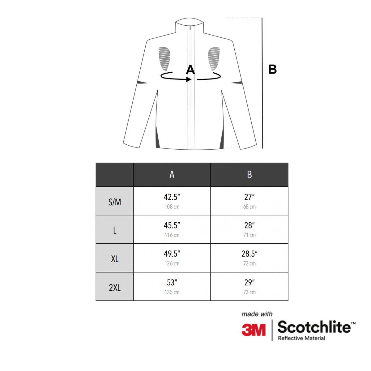 Size chart for cycling jacket